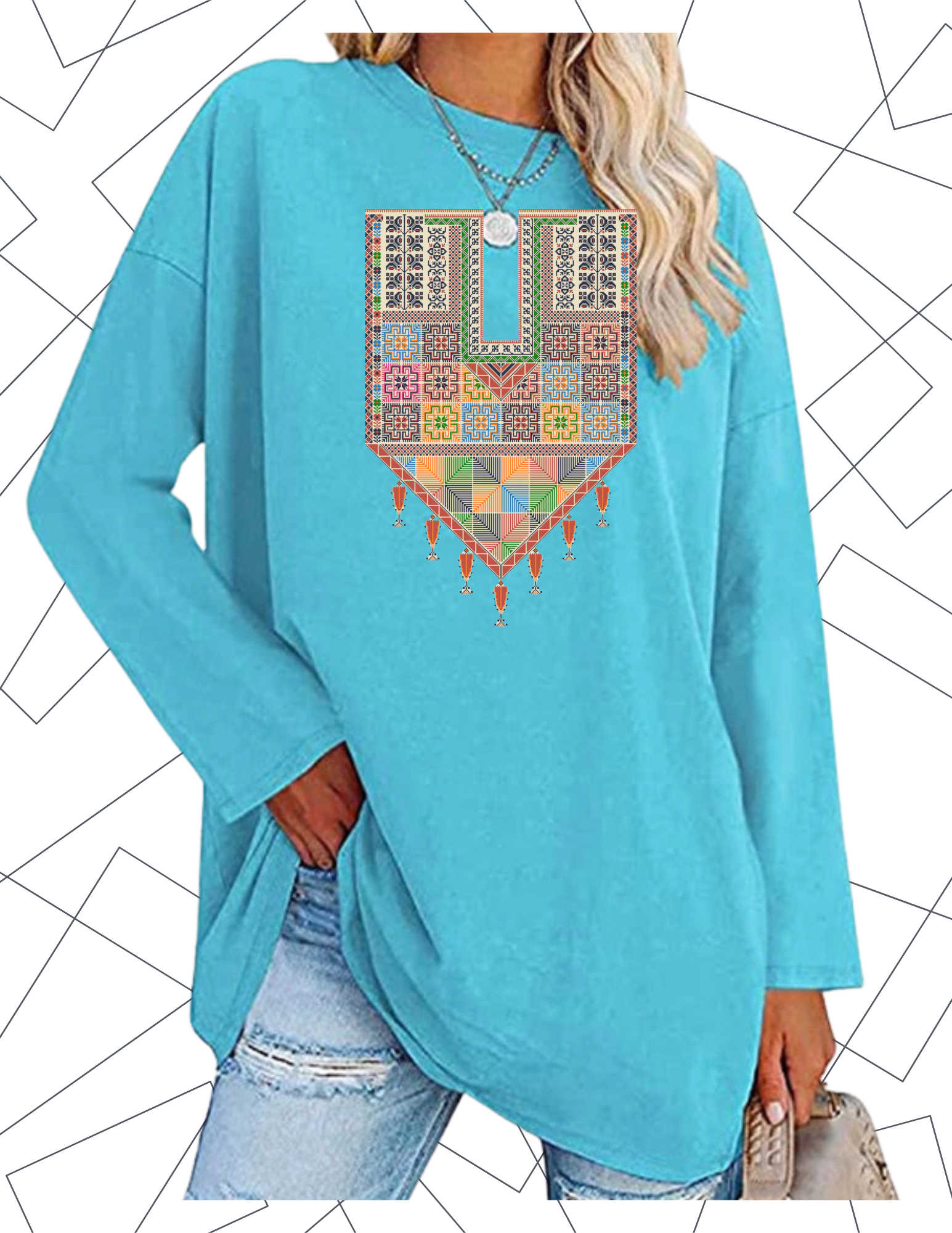 Red Traditional Tatreez Crewneck